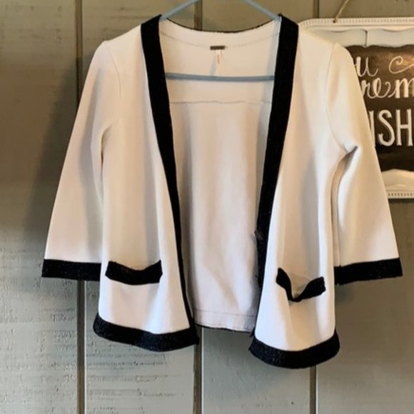 Free People Open Cardigan with Sparkly Black Trim - Picture 1 of 4